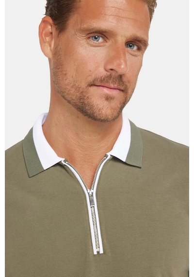 Tudors Erkek Slim Fit Dar Kesim %100 Pamuk Düz Pike Fermuarlı Haki Polo Yaka Tişört-31110 Haki