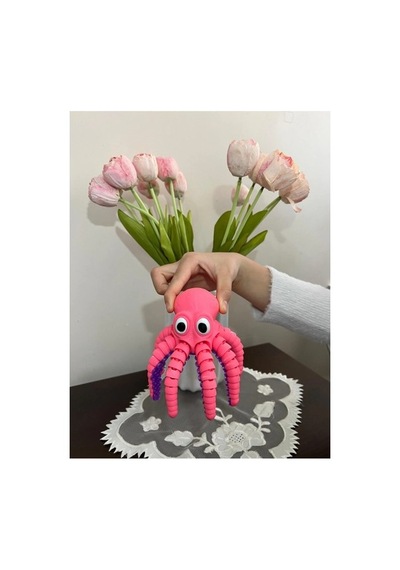 Setra 3d Hareketli Mafsallı Dev Ahtapot - 17.5 Cm Büyük Boy - Pembe Renk Rahatlatıcı Figür