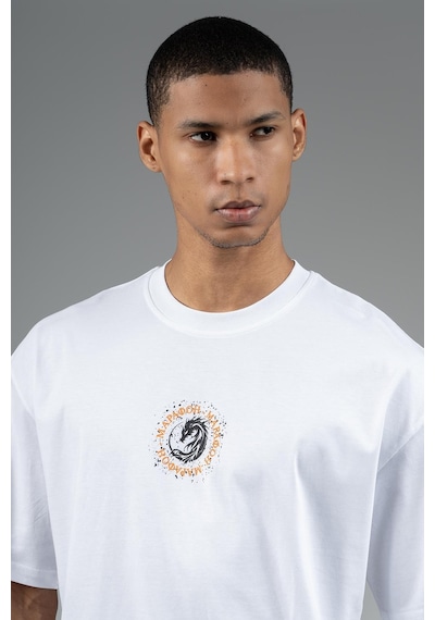 Maraton Sportswear Oversize Erkek Bisiklet Yaka Kısa Kol Basic Beyaz T-shirt 23242-beyaz