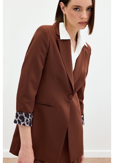 Sateen Mono Yaka Klasik Ceket - Kahve