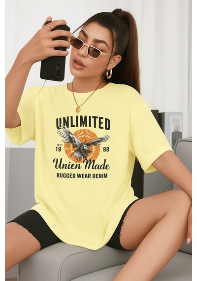 Unlimited Baskılı Oversize T-shirt Sari