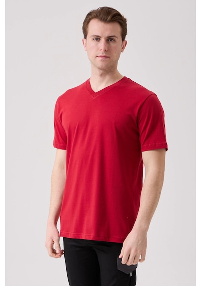 Galanthus V Yaka T-shirt - Nefes Alabilir, Rahat Ve Sade Tasarım Bordo