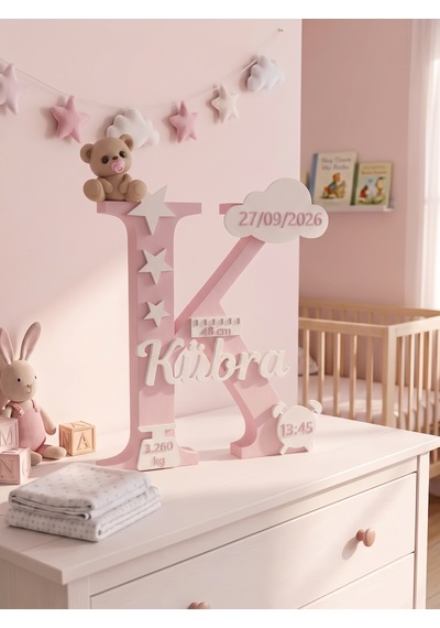 Kişiye Özel Bebek Odası İsimli Harf - Dekoru İsim Standı - Duvar Süsü - Doğum Hediyesi İsimlik - Kapı Süsü 20 CM
