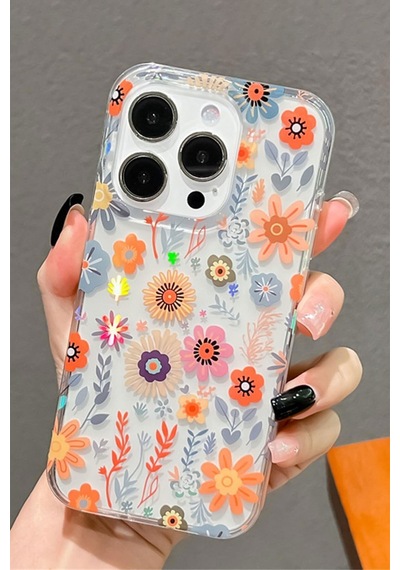 İphone 12 Uyumlu Kılıf Solmayan Imd Baskı Desenli, Şeffaf Tpu+pc Botanik Kapak