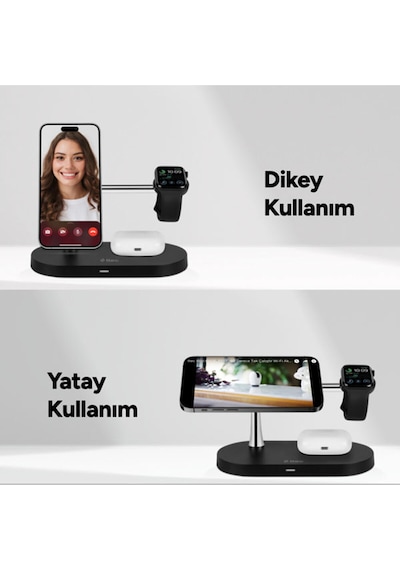 Ttec Aircharger Quattro M Magsafe Uyumlu iPhone - Apple Watch - Airpods LED Kablosuz Hızlı Şarj Standı Siyah