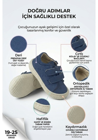 Ortopedik İç Taban Hafif Ve Esnek Taban İlk Adım Ayakkabı Lacivert