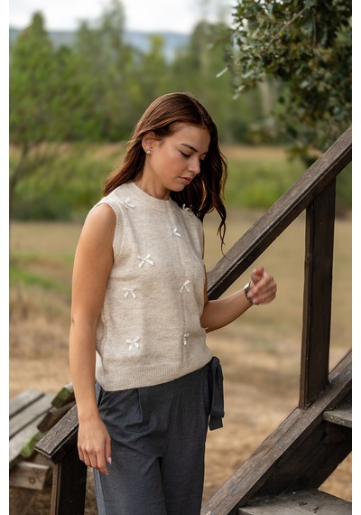 Verdeblanco Minimal Fiyonk Detaylı Süveter Krem Krem