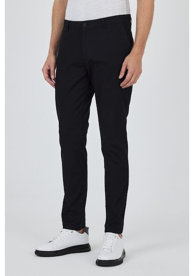İmza Siyah Armürlü Yan Cep Düz Paça Slim Fit Pamuklu Casual Chino Pantolon 1003250120 Siyah
