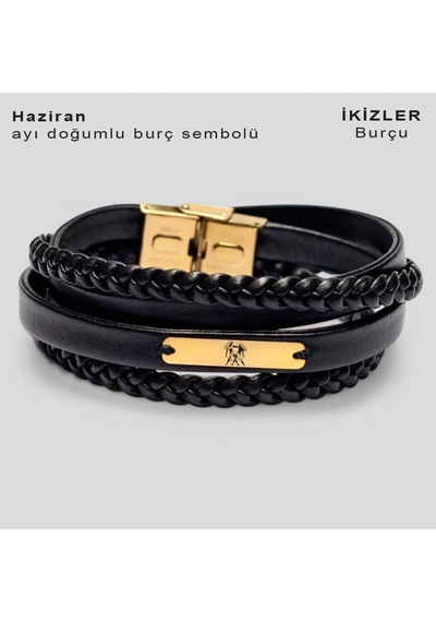 Archin İkizler Burçlarına 14 Ayar Altın Plakalı Dikdörtgen Motifli Siyah Derili Hediye Bileklik-354burç İkizler Archin İkizler Burçlarına 14 Ayar Altın Plakalı Dikdörtgen Motifli Siyah Derili Hediye Bileklik-354burç İkizler