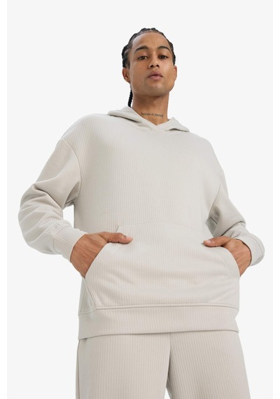 Defacto Boxy Fit Kapüşonlu Kanguru Cepli Jakarlı Sweatshirt E9308ax25augr437 Gri