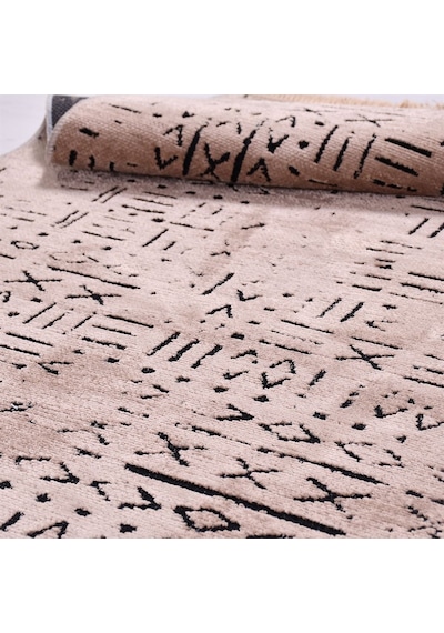 Çam Halı Crea Decolux Vena 8011 Bej Özel Kaymaz Tabanlı Pamuk Dokuma Kilim - 80x150