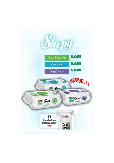Sleepy 100'lü Okyanus, Çam Ve Dağ Esintisi Islak Havlusu Ve Rosıe Pamuk Hediye Tekli