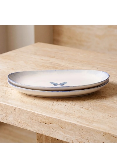 Güral Elips 2li 25 Cm Porselen Kayık Tabak Çok Renkli