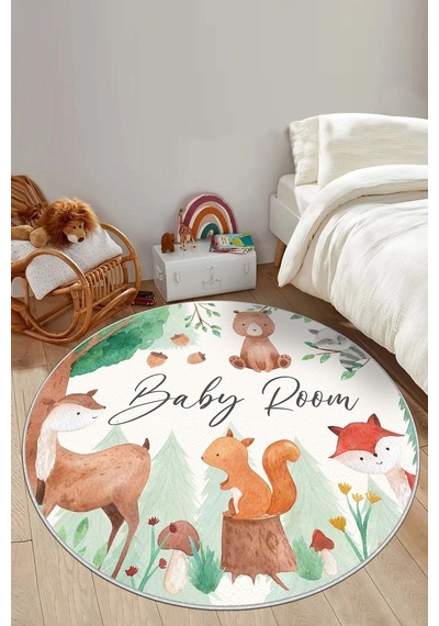 West Home Makinede Yıkanabilir Kaymaz Taban Leke Tutmaz Yuvarlak Çocuk Halısı Oyun Matı Wh 552 Green Yuvarlak Yeşil