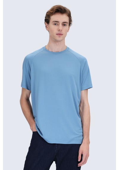 Hatemoğlu Mavi Regular Fit Bisiklet Yaka Reglan Kol Tişört