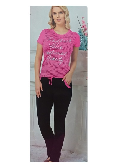 Alperi Kadın Pembe Baskılı Pijama Takımı - 698335000165 Fuşya