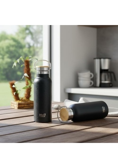 Deconox Bambu Kapaklı Siyah Çelik Termos Matara - 750 Ml Sızdırmaz Kilitli Mug - Doğal Ahşap Detaylı Sıcak Ve Soğuk Tutan Ofis Termosu 01