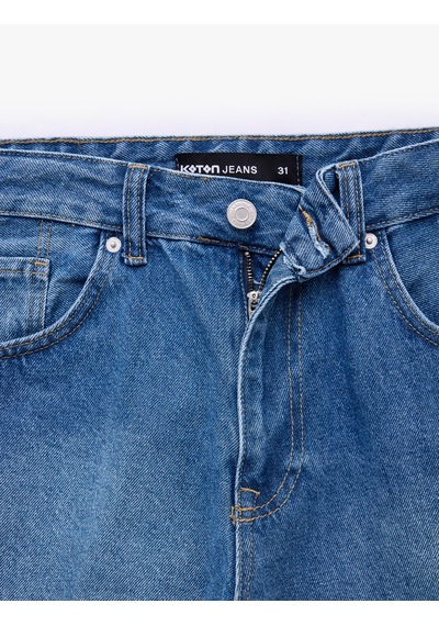 Koton Pamuklu Rahat Kalıp Normal Bel Baggy Jean Şort Orta İndigo 6sam40400nd
