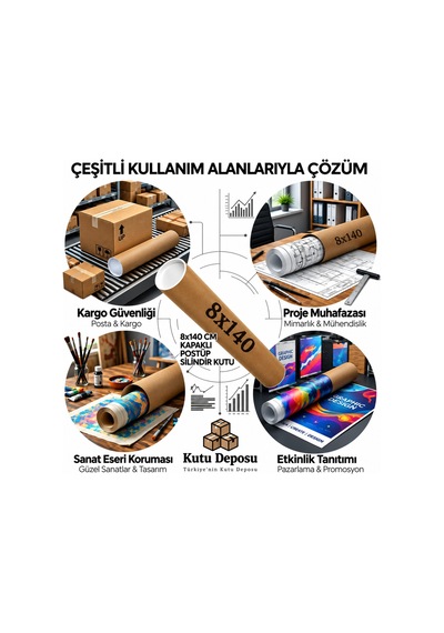 8x140 Cm Kapaklı Silindir Postüp Rulo Gönderi Kutusu 1 Adet