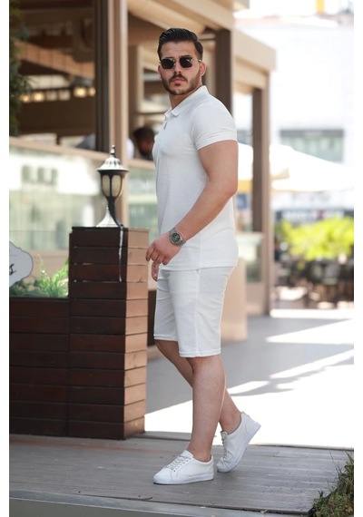 Defymoda Erkek Şort Tişört Alt Üst Takım Beyaz