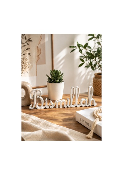 Bismillah Masaüstü Dekoratif Yazı Modern İslami Ev Dekoru Beyaz