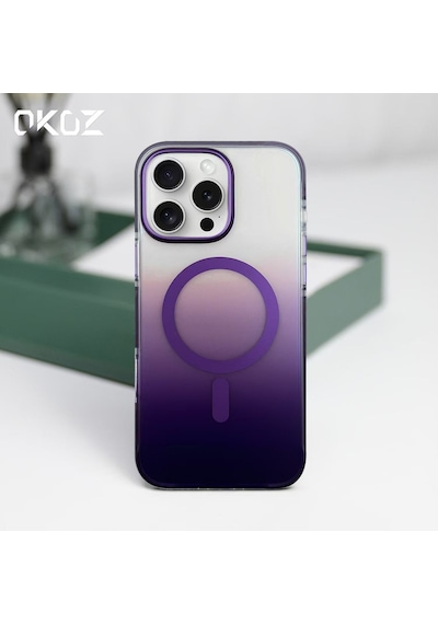 Apple Uyumlu iPhone 16 Grace Renk Geçişli Magsafe Koruyucu Kılıf Mor