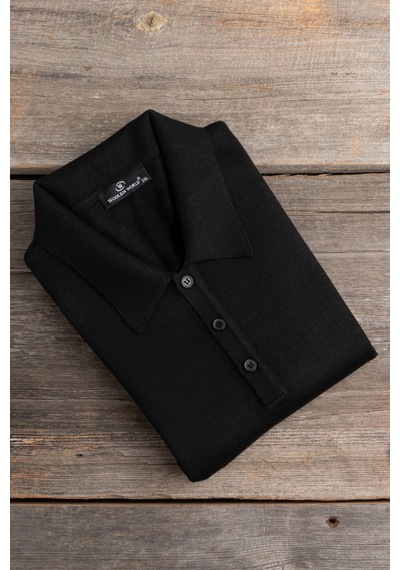 Woolen World Polo Yaka Battal Büyük Boy Yünlü Triko Kazak Siyah