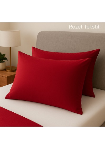 Bordo Pamuk Kumaş Kapaklı Yastık Kılıfı 2 Adet 50 X 70 Cm