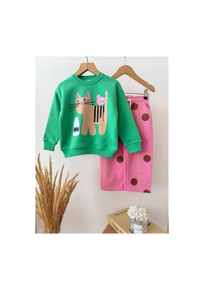 Poala Kids Milk & Meov Takım Yeşil - Pembe