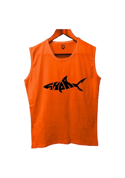 Top Glory Shark Baskılı Kolsuz Sporcu T-shirt Tank Top Sporcu Fitness Atlet Turuncu