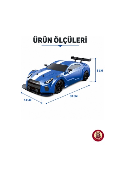 Uzaktan Kumandalı Drift Arabası 20 Km/h Yapabilen 30 Cm 4x4 Çekiş Şarjlı Işıklı Buhar Atabilen Yedek Drift Tekerlek Hediyeli Ralli Arabası Mavi