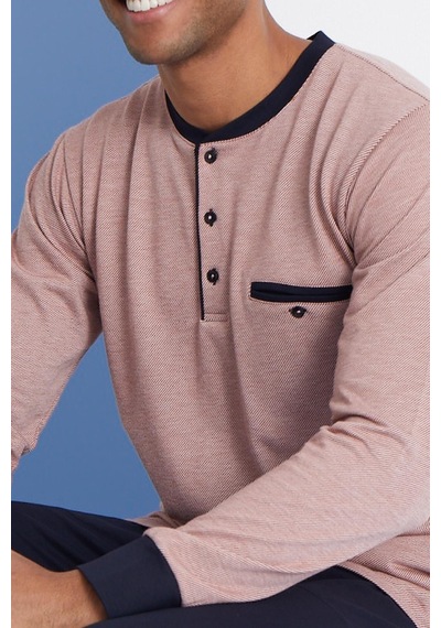 Kly Erkek Uzun Kol Düğmeli Yaka Mevsimlik  Kiremit Pijama Takımı C9t2n6o1 001