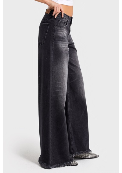 Itsbasic Kadın Koyu Füme Renk 12s5-1 Palazzo Fit Paça Detaylı İç Boy 80cm %100 Koton Denim Jean