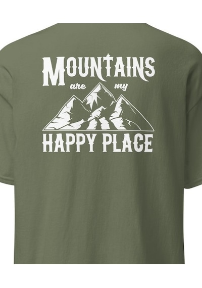 Wildstyle Mountains Are My Happy Place Dağcı Doğa Kamp Baskılı Unisex Pamuklu Tişört Haki