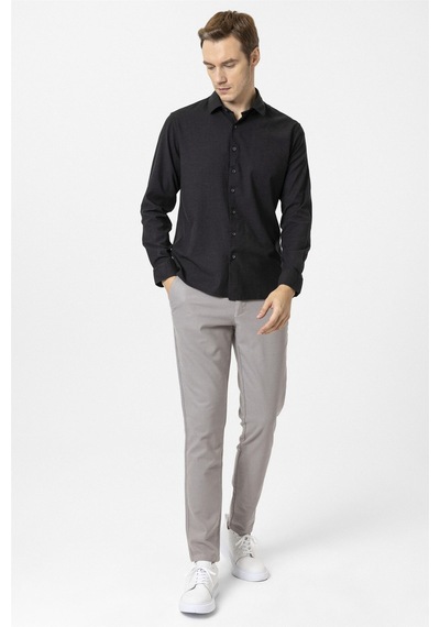 Süvari Siyah Slim Fit Düz Klasik Yaka Gömlek-34083 Siyah