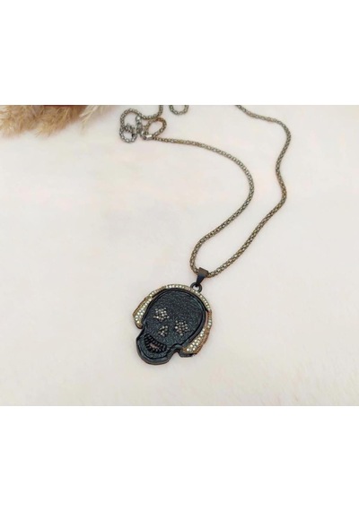 Hdmarketim Swarovski Taşlı Punisher Kurukafa Tema Tasarım Kolye Siyah