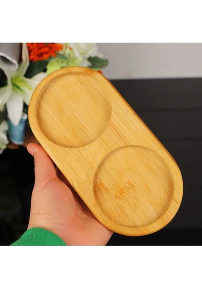 İki Bölmeli Yağdanlık Altlığı Dekoratif Yağdanlık 27x12 Bej Diğer