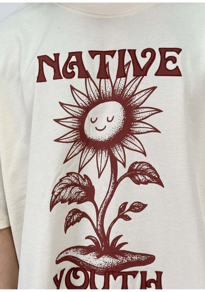 Zaee Native Youth Baskılı Oversize T-shirt Krem