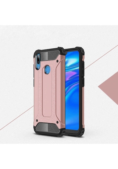Kilifone - Huawei Uyumlu Y7 Prime 2019 / Y7 2019 - Kılıf Çift Katman Zırh Tank Crash Military Kapak - Rose Gold