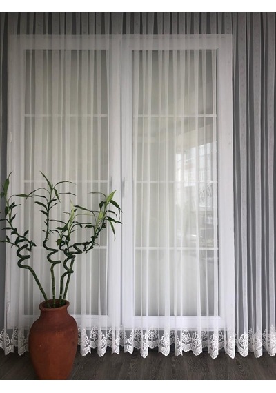 Tül Perde Etek Mini Damask Desen Desen 270 E Kadar Ayarlanabilir Ekru