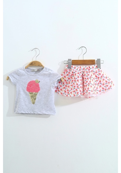 Toontoy Kids Toontoy Kız Çocuk Pullu Etekli Takım Gri Melanj