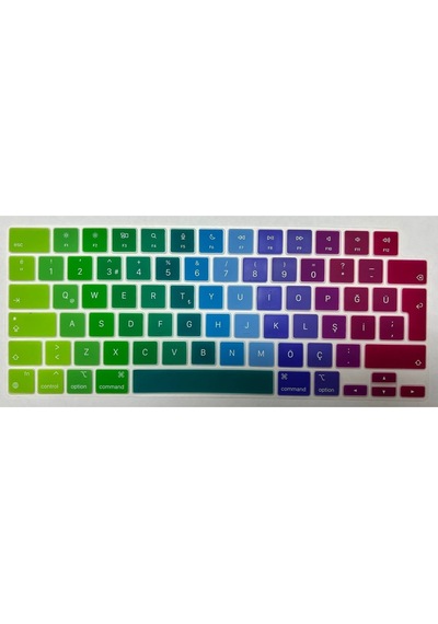 Arabulalaca Apple Macbook Uyumlu Air 15 Inç A3448 A3114 A3241 A2941 M2 / M3 / M4 / M5 Türkçe Q Silikon Klavye Koruyucu Gökkuşagı