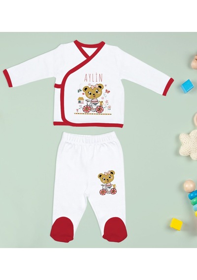Bk Kids Kişiye Özel Hastane Çıkışı, Bebek Kıyafeti, Yeni Doğan Bebek Hediyesi, 6 Parça Kırmızı Bebek Elbise Giyim Seti-4