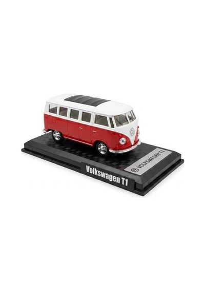 Hobbiez Lisanslı Volkswagen T1 Kapıları Açılabilir Model Diecast 1/32 Ölçek Metal Standlı Araç Kırmızı