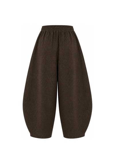 Laluvia Olive - Kahve Ekoseli Barrel Pantolon - 51473 Kahverengi