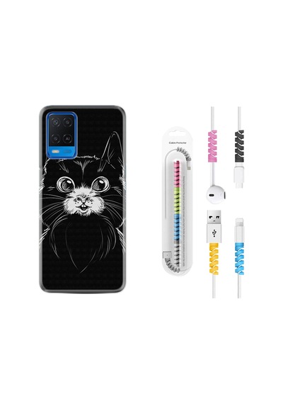 Oppo A54 Kılıf Kablo Koruyuculu Komik Kedi 1863