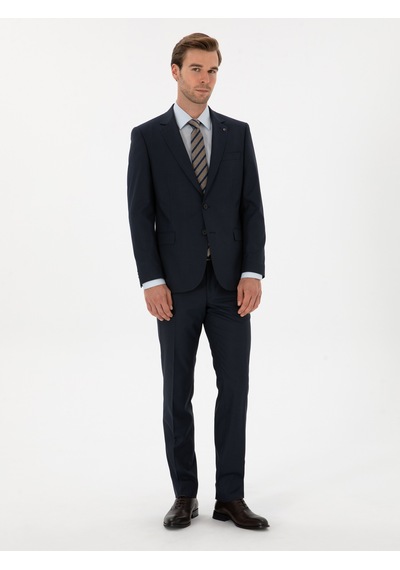 Cacharel Lacivert Slim Fit Mikro Desenli Takım Elbise