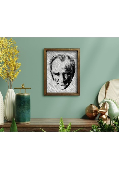 Bk Home Atatürk Tasarımlı Doğal Masif Ahşap Çerçeveli Tablo-40 (551056394)