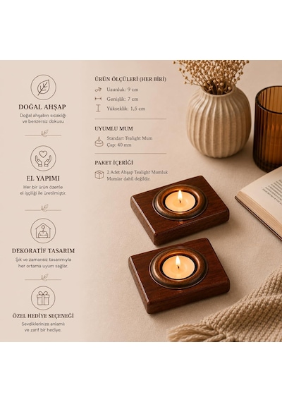 Bfastore El Yapımı Ahşap Tealight Mumluk Seti, Dekoratif Tasarım, 2 Adet, 9x7x1,5 Cm, Renk Seçenekli Koyu Maun Mum Çok Renkli Bfastore El Yapımı Ahşap Tealight Mumluk Seti, Dekoratif Tasarım, 2 Adet, 9x7x1,5 Cm, Renk Seçenekli Koyu Maun Mum Çok Renkli