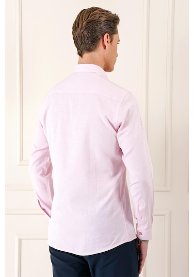 Efor Slim Fit Düğmeli Yaka Dokulu %100 Pamuk Klasik Pudra Gömlek Gk 724 Pudra